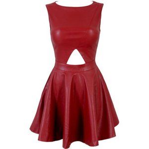 House of CB Holly Burgundy Cut Out Leatherette Skater Dress Size XS